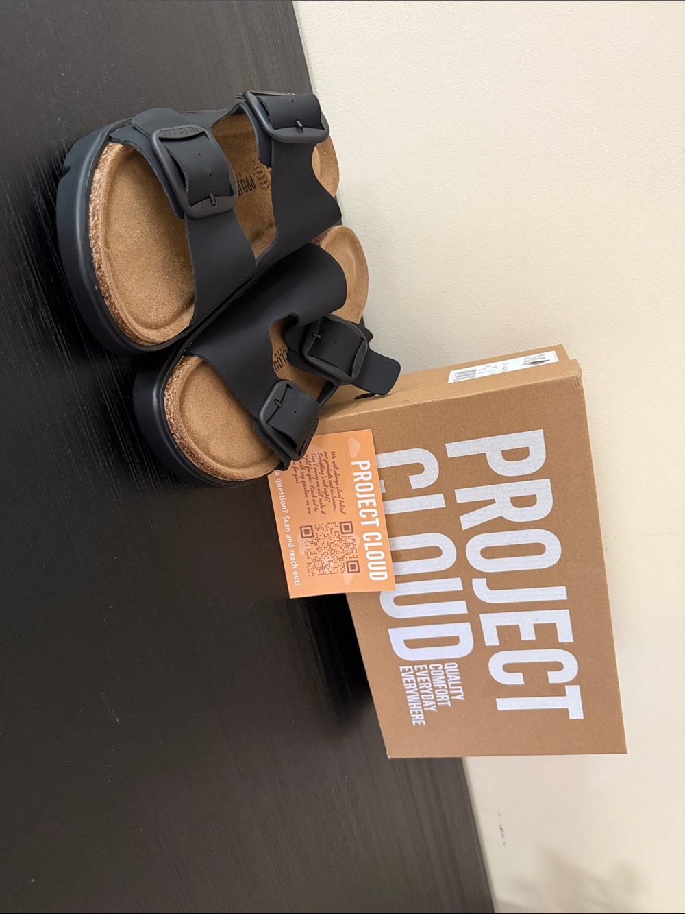 Project Cloud Black Double-Buckle Slide Sandals